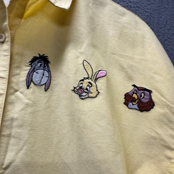 Disney Winnie the Pooh Shirt Womens Small Yellow Embroidered Button Up NEW - Picture 5 of 11